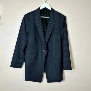 THEORY‎ Navy Pinstripe Single Breasted Button Blazer, Size 18